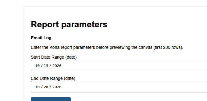 Koha runtime parameter prompts screenshot
